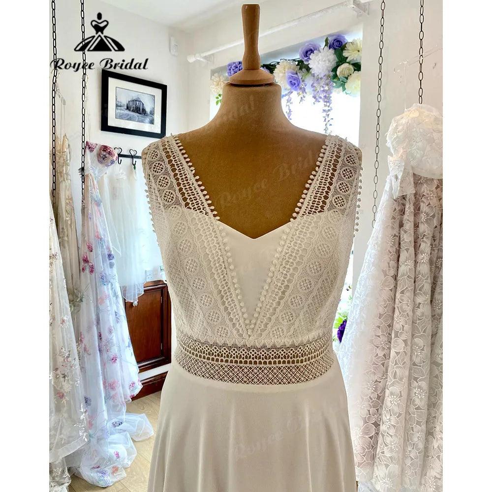 Robe Chic Sleeveless Lace Chiffon Boho Bohemian Wedding Dress for Women 2024 Wedding Gown for Women vestido de novia NumberSea