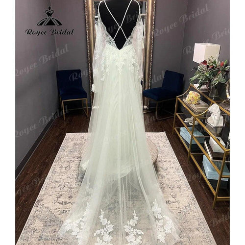 Robe Civil Langarm Spitze V-Ausschnitt Open Back Off Shoulder Brautkleid 2024 Elegantes Brautkleid robe de mariée NumberSea 