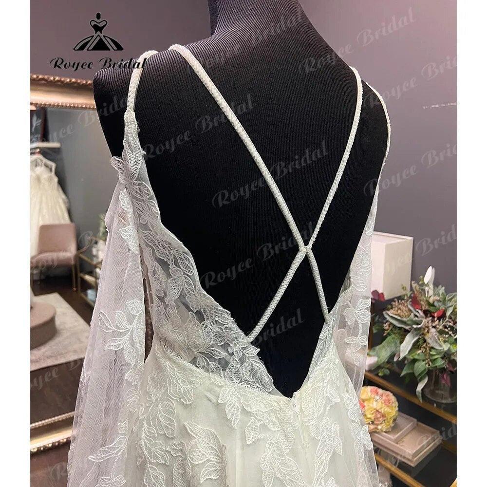 Robe Civil Long Sleeve Lace V Neck Open Back Off Shoulder Wedding Dress 2024 Elegant Bridal Gown robe de mariée NumberSea