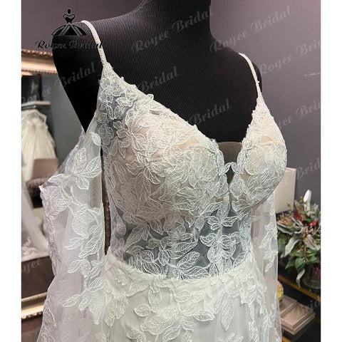 Robe Civil Langarm Spitze V-Ausschnitt Open Back Off Shoulder Brautkleid 2024 Elegantes Brautkleid robe de mariée NumberSea 