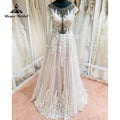 Robe De Mariage Ungefüttertes Mieder FLowy A-Linie Blush Pink Brautkleid Flügelärmel Spitze Applikation Rückenfrei Robe Soirée Mariage 2022