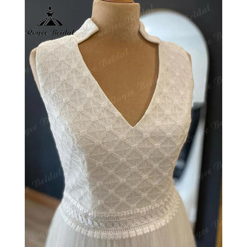 Robe Femme Civil Sommer Ärmelloses V-Ausschnitt Weiches Tüll Brautkleid für Frauen 2024 Brautkleid Brautkleid Robe de Soirée Elegant 