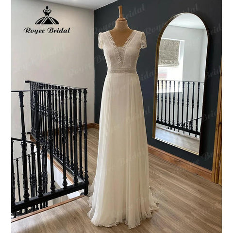 Robe Mariage Bürger Sommer Flügelärmeln Spitze Mieder Chiffon Boho Brautkleid für die Braut 2024 Frauen Brautkleid robe de mariage 