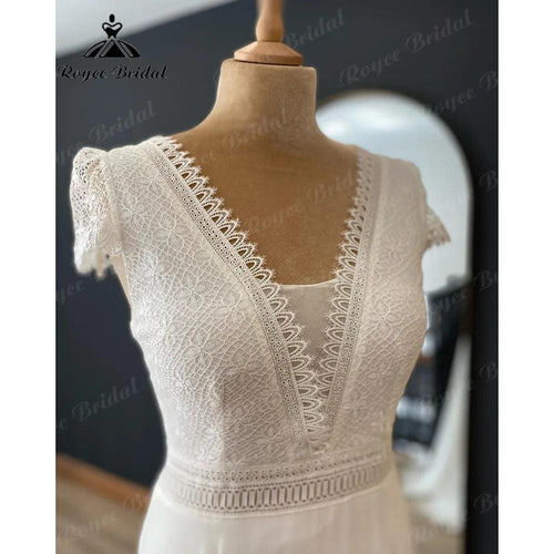 ثوب زواج مدني صيفي بأكمام كاب من الشيفون والدانتيل بوهو للعروس 2024 فستان زفاف للنساء robe de mariage