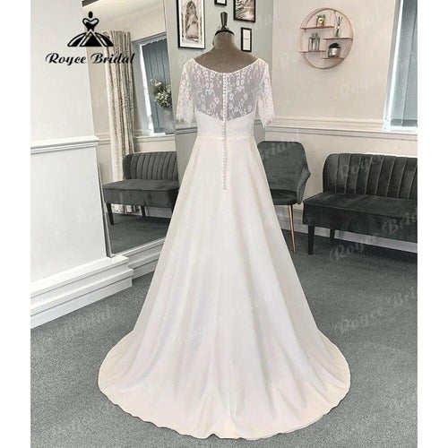 Robe Mariee A-Linie Boho Spitzenmieder Weiches Satin Brautkleid mit Kurzarm 2024 Brautkleid Vestido de Noiva Simples 