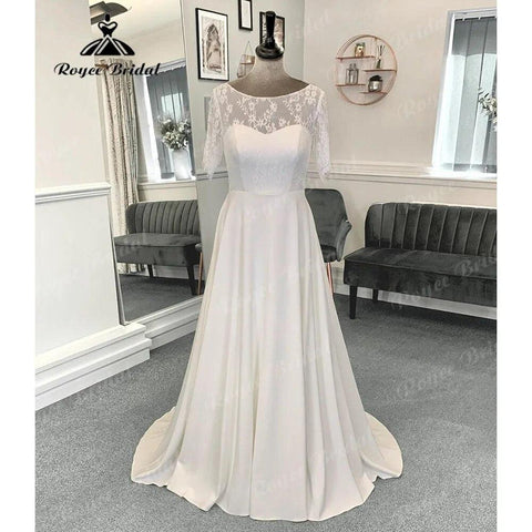 Robe Mariee A-Linie Boho Spitzenmieder Weiches Satin Brautkleid mit Kurzarm 2024 Brautkleid Vestido de Noiva Simples 
