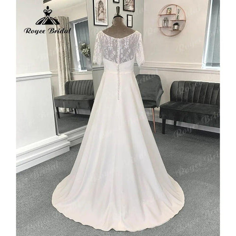 Robe Mariee A-Linie Boho Spitzenmieder Weiches Satin Brautkleid mit Kurzarm 2024 Brautkleid Vestido de Noiva Simples 