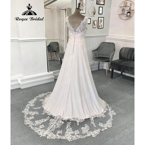 Robe Mariee Spitze Appliques Boho Weiche Satin Strand Hochzeit Kleid mit Cap Sleeve 2024 Vestidos De Novia Sommer Boheme Brautkleid 