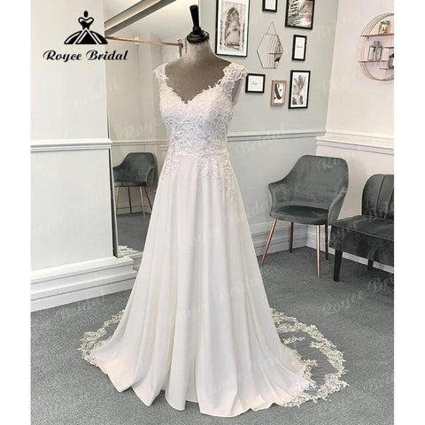 Robe Mariee Spitze Appliques Boho Weiche Satin Strand Hochzeit Kleid mit Cap Sleeve 2024 Vestidos De Novia Sommer Boheme Brautkleid 