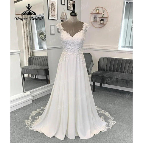 Robe Mariee Spitze Appliques Boho Weiche Satin Strand Hochzeit Kleid mit Cap Sleeve 2024 Vestidos De Novia Sommer Boheme Brautkleid 