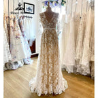 Robe Mariee Three Quarter Sleeve Full Lace A Line Boho Women Wedding Dress with V Neck 2025 Bridal Gown abito da sposa Summer