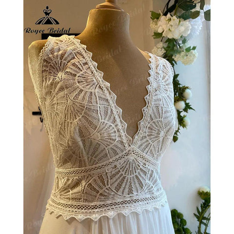 Robe Sommer Spitze Mieder Chiffon Boho V-ausschnitt Hochzeit Kleid für Frauen 2024 Brautkleid Nach Maß vestido de novia NumberSea 