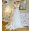 Romantische Spitze Floral Fairy Strand Brautkleid mit Tiefem V-Ausschnitt 2025 Brautkleid Hochzeit vestido largo invitada boda NumberSea
