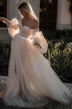 Robe de mariée dos nu romantique pour plage avec manches, robe de mariée, MW525