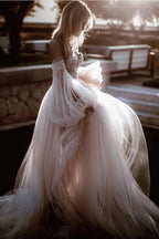 Robe de mariée dos nu romantique pour plage avec manches, robe de mariée, MW525