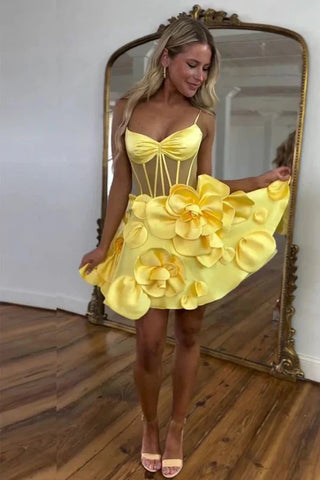 Rosa Korsett-Heimkehrkleid mit Rosettenträgern, kurzes Ballkleid PD515