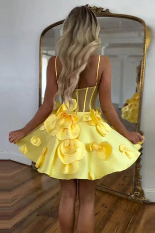 Rosa Korsett-Heimkehrkleid mit Rosettenträgern, kurzes Ballkleid PD515