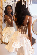 Vestido de baile curto com alças rosette e espartilho rosa PD515