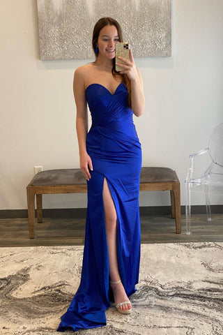 Königsblaues Satin Sweetheart Einfaches Ballkleid PSK507