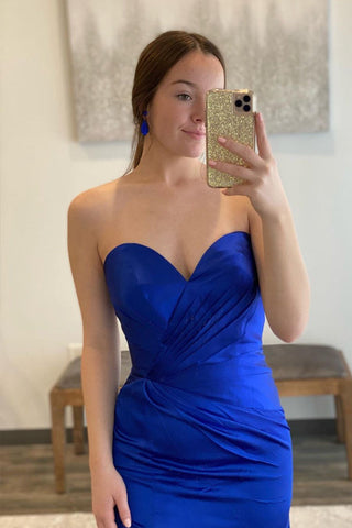 Königsblaues Satin Sweetheart Einfaches Ballkleid PSK507