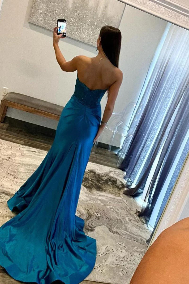 Mermaid Strapless Royal Blue Prom Dress Evening Dresses PSK509