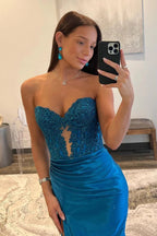 Mermaid Strapless Royal Blue Prom Dress Evening Dresses PSK509