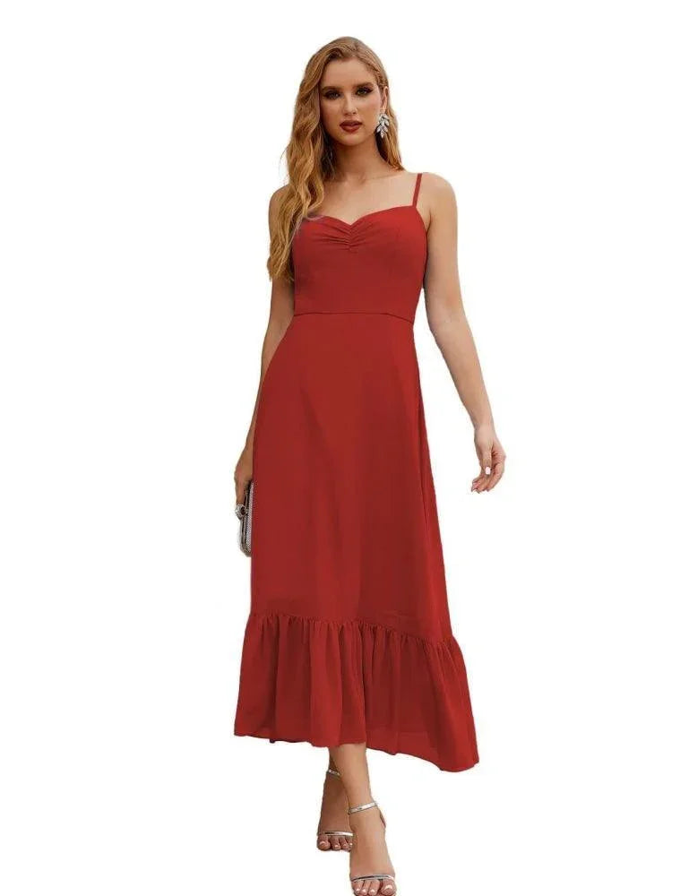 Vestido de dama de honor de chiffon con tirantes finos de Numbersea, largo hasta el tobillo, formal, silueta A, para fiesta de cóctel, baile de bienvenida para jóvenes SEA28028