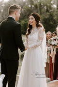 Rustikales Bohemian-Brautkleid mit Illusionsausschnitt und langen Ärmeln, MW547
