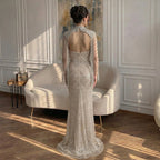 Serene Hill Luxury Beaded Mermaid Evening Dress Elegant Crystal Tassel Cape Celebrity Party Gown Vestidos Customized DLA73450A