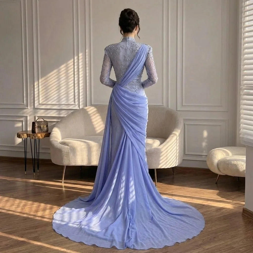 Serene Hill Customized Wine Red Mermaid Evening Dresses with Wrap Skirt High-End Lace Formal Party Gowns for Women DLA73407