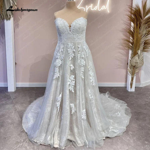 Vestido de noiva com glitter NumberSea para mulher, estilo coração, 2025, brilhante, boho, com aplicações de renda 