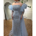 Serene Hill Customized Blue Mermaid Puff Sleeves Beaded Evening Dresses Dubai Elegant Party Gowns For Women 2024 DLA71823