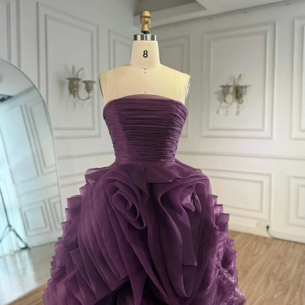 Serene Hill 2025 Customized Purple Strapless Princess Evening Dresses Formal Party Gowns for Women DLA73176