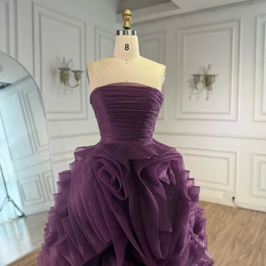 Serene Hill 2025 Customized Purple Strapless Princess Evening Dresses Formal Party Gowns for Women DLA73176