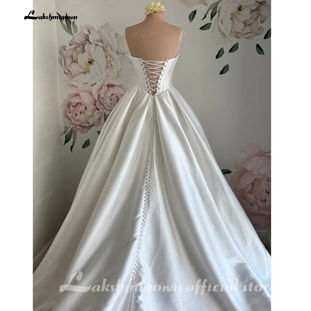 Lakshmigown Strapless A-Line Mikado Satin Wedding Dress Elegant Lace-up Back Floor Length Modern Bridal Gown Customized