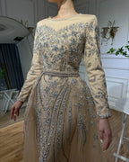 Serene Hill Customized Nude Long Sleeves Mermaid Beaded Muslim Evening Dresses Overskirt Dubai Party Gowns For Women DLA71943