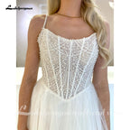 Lakshmigown Spaghetti Straps Wedding Dress for Women Pearls Beads Scoop Neck Tulle A-line Vestidos De Novia Customized