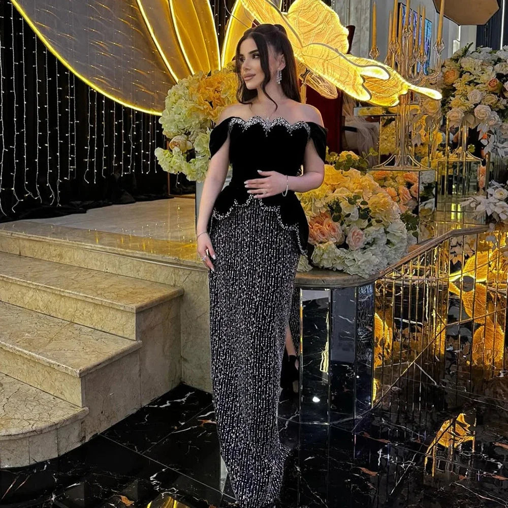 Serene Hill Black Off Shouder Mermaid Beaded Evening Dresses 2025 Women Party Gowns for Formal Occasion DLA73206 Customized