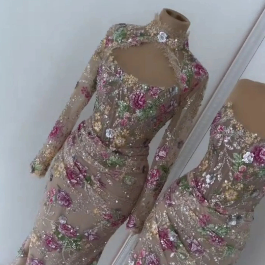 Serene Hill Mermaid Long Sleeves Evening Dress Flower Pattern Formal Wedding Party Gowns for Women 2026 DLA73552F Customized