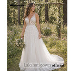 Lakshmigown Sexy Boho Country Tulle Illusion Wedding Dress Deep V‑Neck Sleeveless Lace Appliques Tulle Bridal Gown Customized