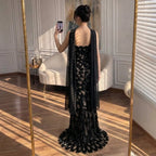 Serene Hill 2026 Black Strapless Mermaid Evening Dress with Scarf Elegant Formal Party Gowns for Women DLA73607 Customizedf