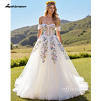 Lakshmigown Embroidery Flowers Floral Off The Shoulder Ivory A Line Wedding Dress Strapless Gowns Customized Vestidos de fiesta
