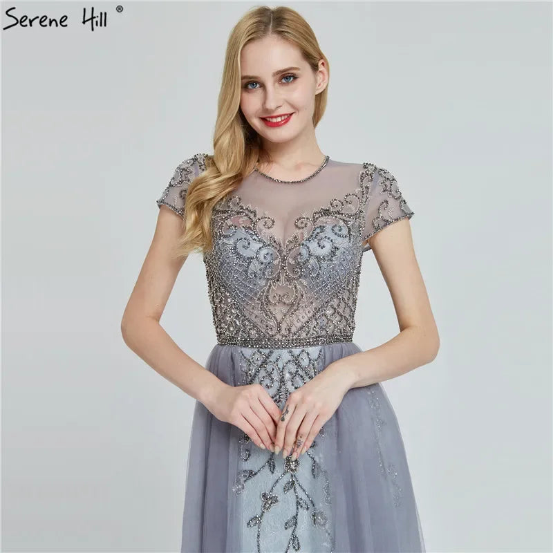 Serene Hill Customized Short Sleeve Evening Dresses Mermaid Beaded Formal Party Gowns for Women DLA60960