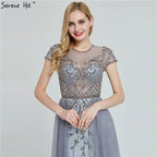 Serene Hill Customized Short Sleeve Evening Dresses Mermaid Beaded Formal Party Gowns for Women DLA60960