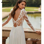 Lakshmigown Long Sleeve Wedding Dress 2026 Boho Beach Illusion Backless A Line Chiffon Bridal Gown Lace Robe De Mariée Customize