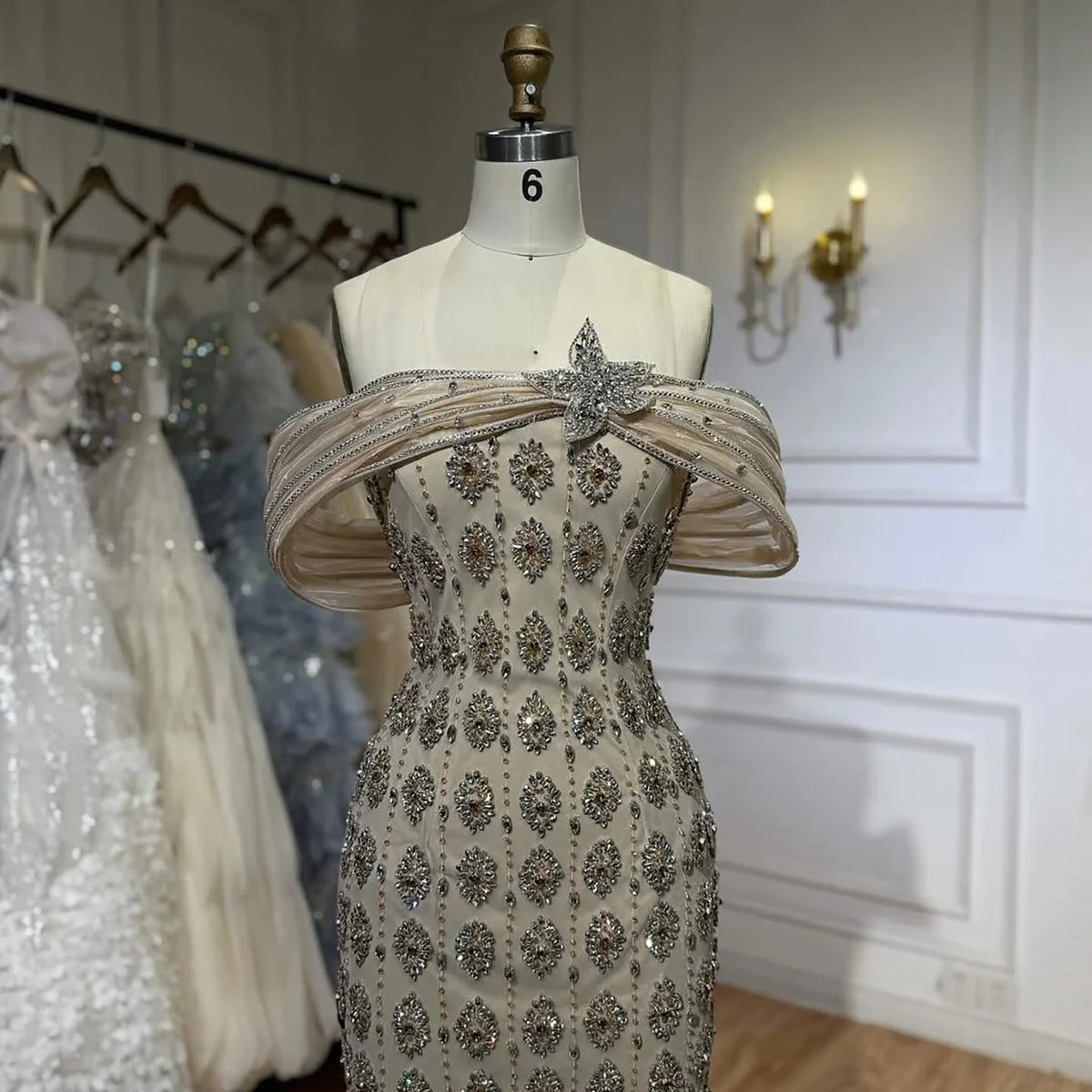 Serene Hill Luxury Beaded Evening Gown 2026 Elegant Off-Shoulder Sparkly Mermaid Party Dress for Women DLA73362 Customized