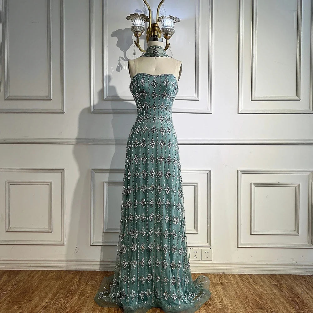 Customized 2026 Nude Luxury Beaded Mermaid Evening Dresses Glala Party Gowns for Women | Nightbubo