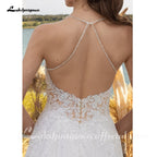 Lakshmigown Mophiel Boho Wedding Dresses Spaghetti Straps Lace Appliques Tulle Bride Dress A-line Corset Pearl Bridal Gown