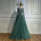 Serene Hill Turquoise A-line Beaded Evening Dress with Cape Sleeves Elegant Party Gowns for Women Customized DLA72965