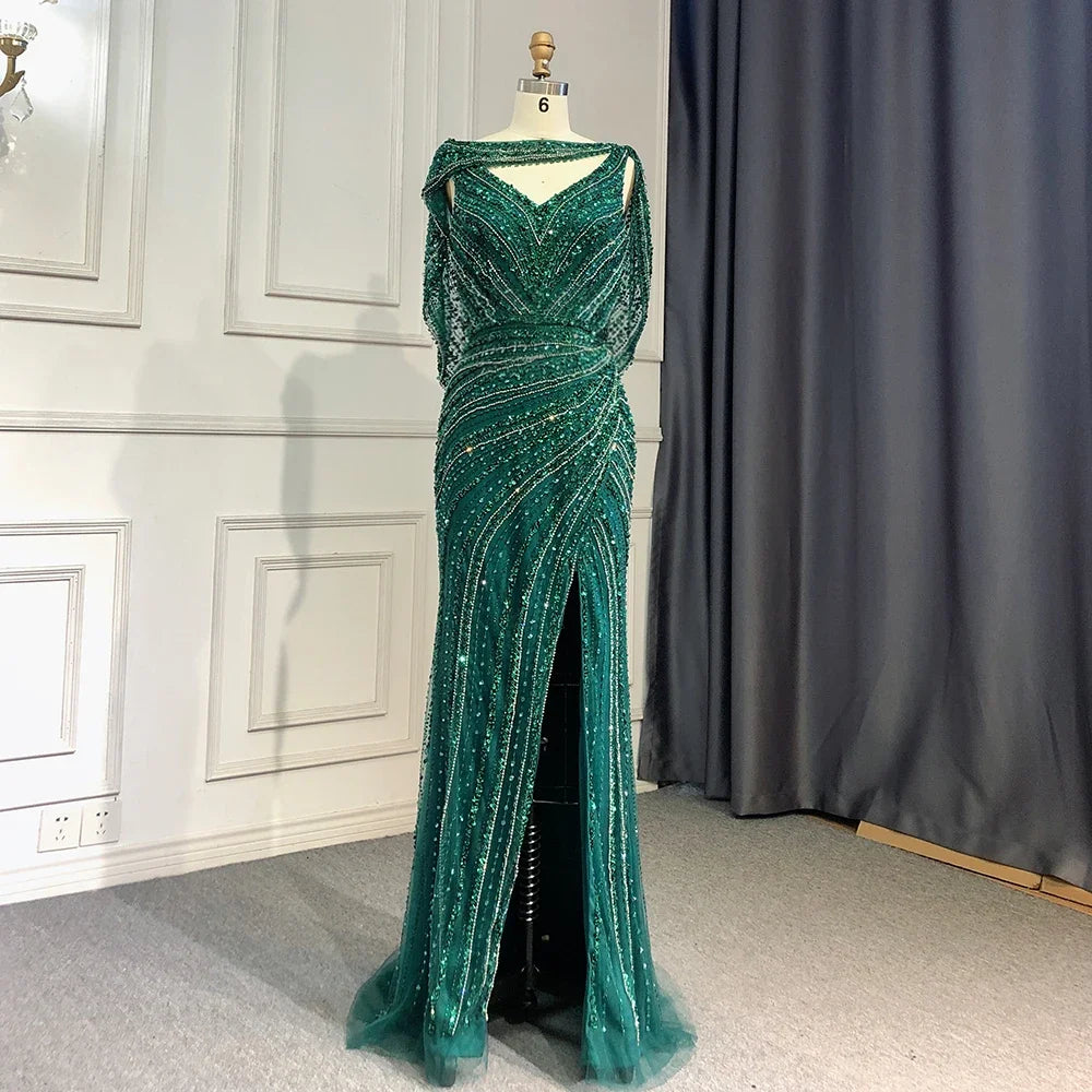 Serene Hill Customized Silver Nude Beaded Mermaid Evening Dresses 2025 Elegant Party Gowns For Women Wedding DLA70752